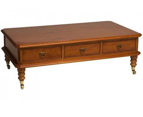 Three drawer wooden top coffee table